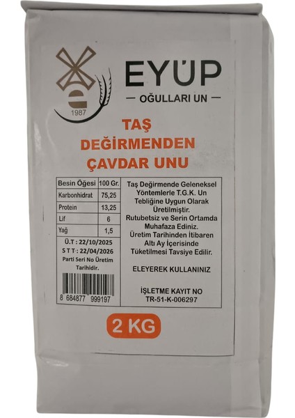 Eyüp Oğulları Tam Çavdar Unu 2 kg – Doğal, Katkısız, Yüksek Lifli