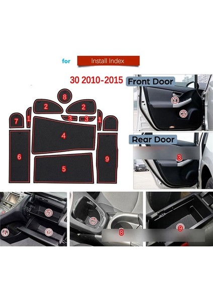 Toyota Prius Için Anti-Slip Kauçuk Kapı Yuvası Kupa Mat 30 XW30 ZVW30 2010-2015 Kapı Groove Mat Aksesuarlar Çıkartmalar Kırmızı (Yurt Dışından) modelleri