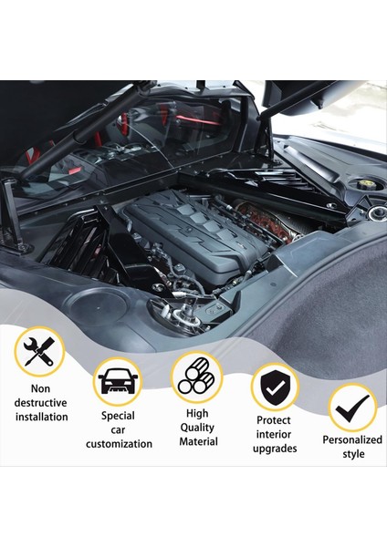 Chevrolet Corvette C8 2020-2023 Arka Motor Kılıfı Kapak Koruma Aksesuarları Siyah (Yurt Dışından) indirimleri