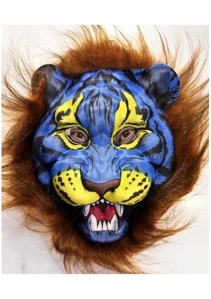 Kahverengi Yeleli Mavi Yüz Peluş Kurt Kaplan Maskesi 38 No