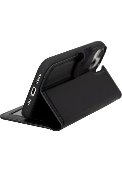 Apple iPhone 15 Plus Uyumlu Deri Cüzdanlı Kılıf Mwwn Rst1 Siyah modelleri