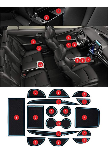 Toyota Prius ve Prius Prime 2016-2018 Için Özel Fit Kupa Tutucu Kapı ve Merkez Konsol Liner Aksesuarları 16-Pc Seti (Mavi Trim) (Yurt Dışından) fırsatları