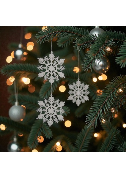 Beyaz Kar Tanesi Parlak Simli 3 Adet 12 cm Yılbaşı Süsü
