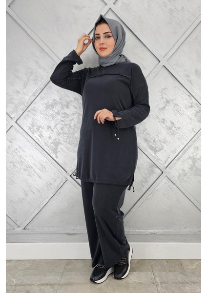 Kadın Taş Detaylı Manşeti Bağcıklı Tesettür Takım