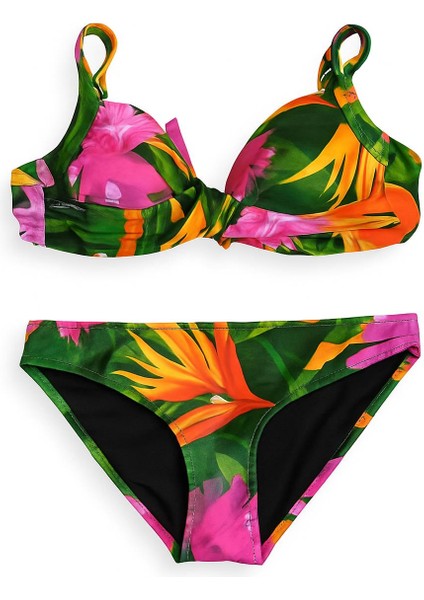 Kadın Tropikal Çiçek Desenli Desteksiz Bikini Takımı 1192 fiyatları