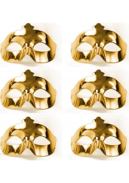 Altın Metalize Renk Düz Balo Parti Maskesi 6 Adet