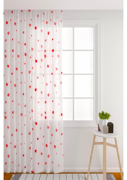 Tül Perde Seyrek Pile (1x2) Çocuk Odası Oturma Odası Hobi Odası Beyaz Perde Kalp Desenli Perde