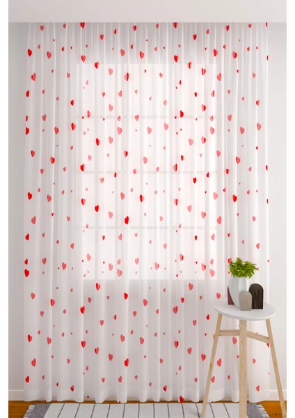Tül Perde Seyrek Pile (1x2) Çocuk Odası Oturma Odası Hobi Odası Beyaz Perde Kalp Desenli Perde fiyatları