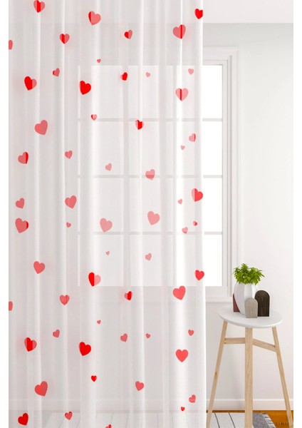 Tül Perde Seyrek Pile (1x2) Çocuk Odası Oturma Odası Hobi Odası Beyaz Perde Kalp Desenli Perde modelleri
