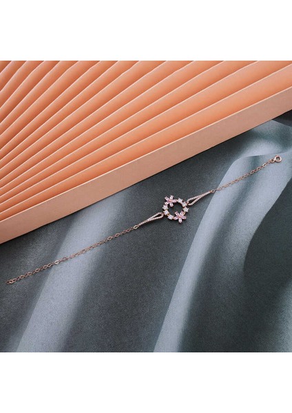 925 Ayar Gümüş Rose Pembe Çiçek Kadın Bileklik T7991 (972972) fiyatları