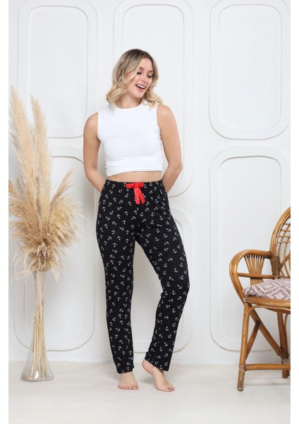 Viskon Likralı Alt Pijama Demir Siyah Baskı Desenli Q6018 fiyatları