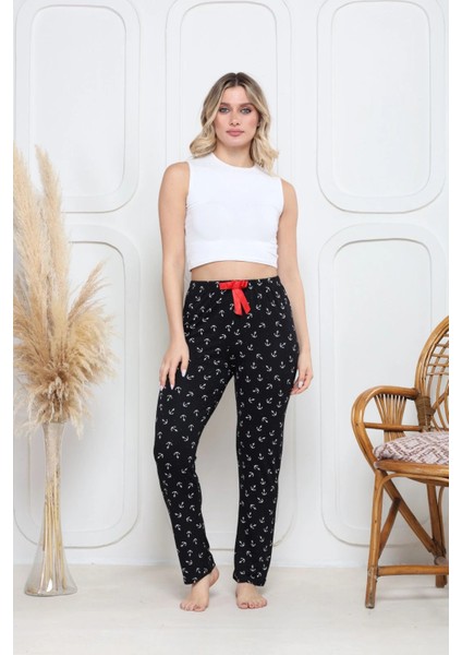 Viskon Likralı Alt Pijama Demir Siyah Baskı Desenli Q6018 fırsatları