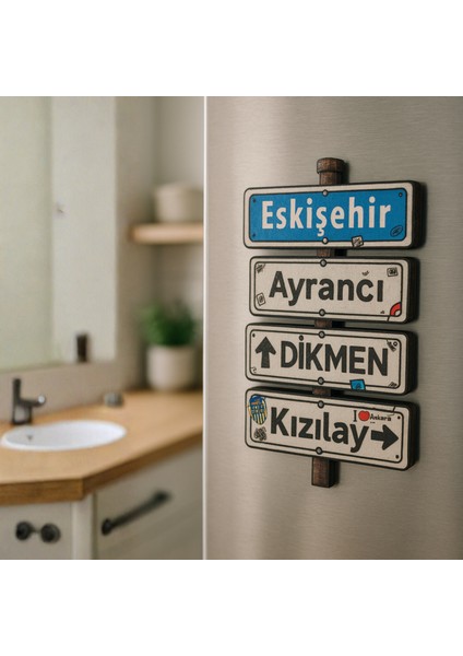 Ankara Kızılay Tabelası Buzdolabı Magneti – Eskişehir Ayrancı Dikmen Kızılay Yön Levhası Magnet