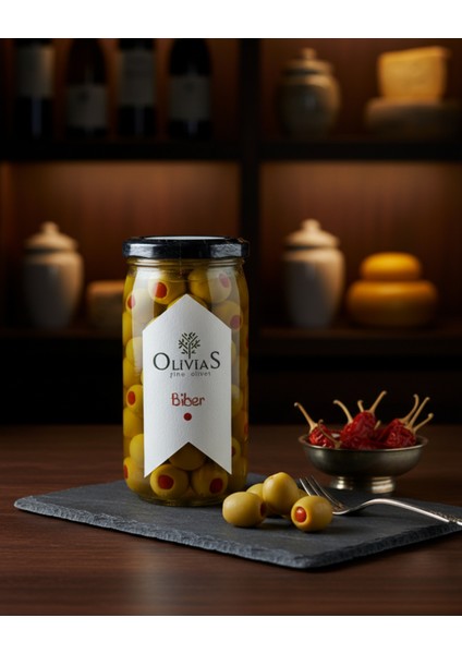 Biber Dolgulu Yeşil Zeytin 370 cc (200-220 Gr)