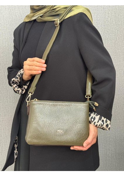 ,üç Bölmeli,fermuar Detaylı ,haki Bayan Çapraz Çantası modelleri