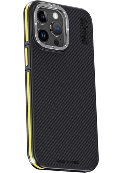 iPhone 15 Pro Max Kılıf Aramid 600D Kevlar Karbon Fiber Magsafe Kapak - Sarı