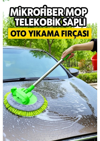 Teleskopik Mikrofiber Oto Yıkama Mop – Araba Yıkama Fırçası +1 Yedek Bez Hediye
