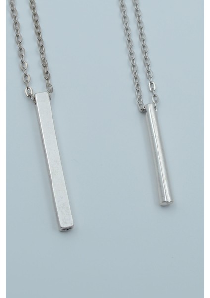 2'li Çubuk Prizma Silindir Gümüş Kaplama Kolye Seti