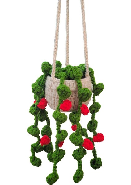 Dikiz Ayna Kolye Sevimli Saksı Bitkileri Tığ Işi Araba Ayna El Örme Bitki Asılı Süslemeler Araba Aksesuarları C (Yurt Dışından)