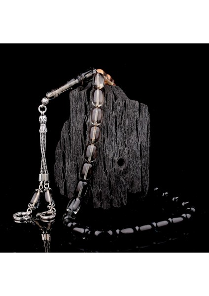 Süzme Renk Kapsül Kesim 925 Ayar Gümüş Püsküllü Ateş Kehribar Tesbih fiyatları