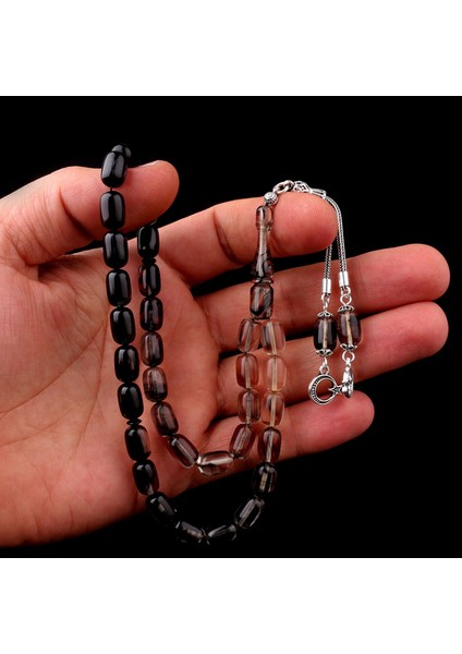 Süzme Renk Kapsül Kesim 925 Ayar Gümüş Püsküllü Ateş Kehribar Tesbih modelleri