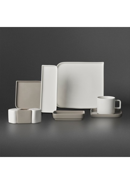 Quadro White 27 Parça Kahvaltı Seti 6 Kişilik Porselen Dikdörtgen Tasarım
