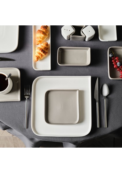Quadro White 27 Parça Kahvaltı Seti 6 Kişilik Porselen Dikdörtgen Tasarım