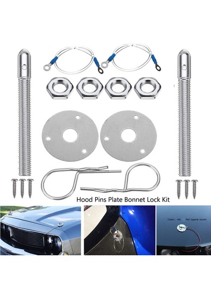 Evrensel Mount Bonnet Hood Pin Kilit Mandal Kiti Yarış Spor Araba Alaşım Gümüş (Yurt Dışından) fiyatları