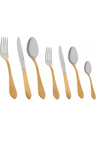 4100 84 Parça 12 Kişilik Çatal Kaşık Bıçak Seti Deri Sandıklı Altın