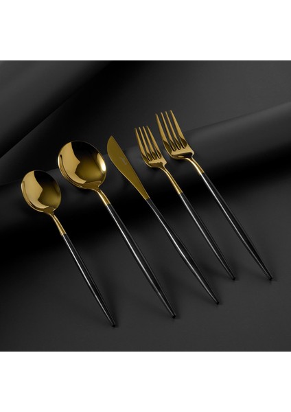 Colors 6 Kişilik 30 Parça Siyah Parlak Altın Çatal Kaşık Bıçak Takımı