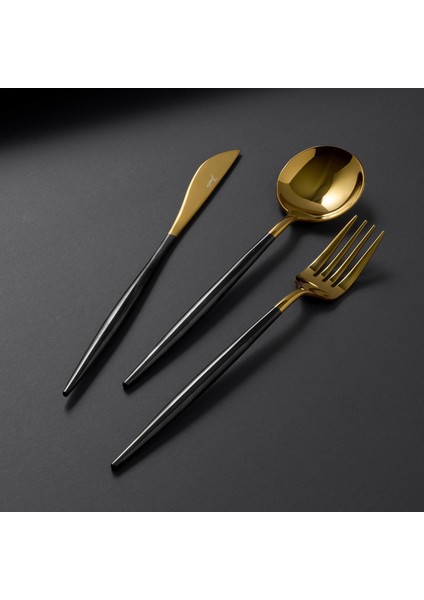 Colors 6 Kişilik 30 Parça Siyah Parlak Altın Çatal Kaşık Bıçak Takımı modelleri
