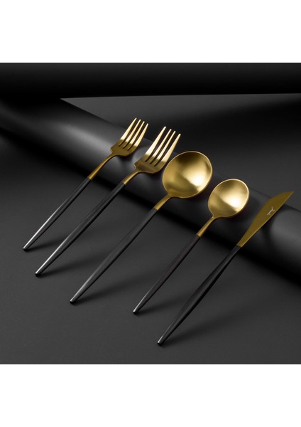 Colors 30 Parça Çatal Kaşık Bıçak Seti Siyah Mat Altın