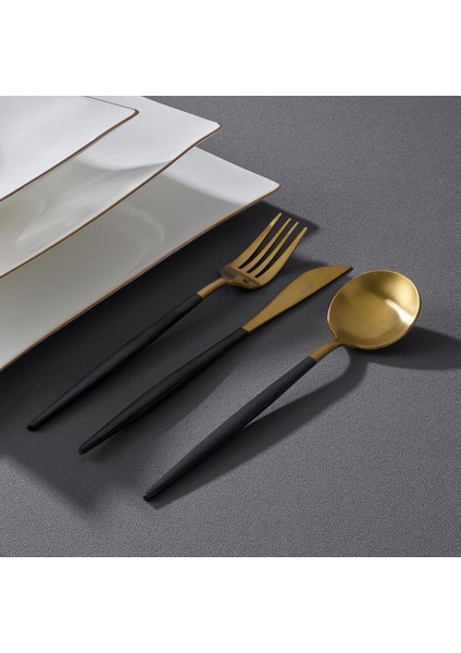 Colors 30 Parça Çatal Kaşık Bıçak Seti Siyah Mat Altın modelleri
