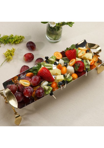 Leaf İkramlık Şık Altın Detaylı Metal Servis Tabak 37x12x8 cm Modern Tasarım fiyatları