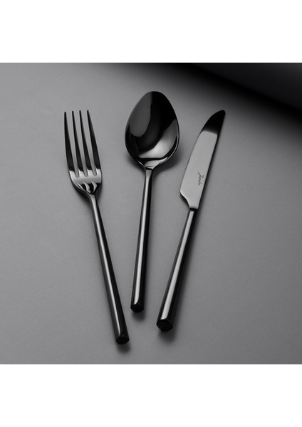 1001 Titanyum Siyah 12 Kişilik 84 Parça Çatal Kaşık Bıçak Takımı