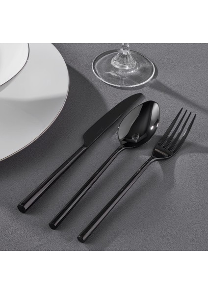 1001 Titanyum Siyah 12 Kişilik 84 Parça Çatal Kaşık Bıçak Takımı modelleri