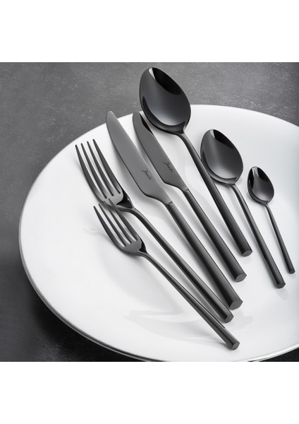 1001 Titanyum Siyah 12 Kişilik 84 Parça Çatal Kaşık Bıçak Takımı fırsatları