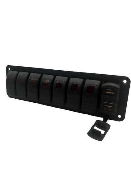 Araba Su Geçirmez Deniz Teknesi Rocker Anahtar Paneli 8 Çankı 12V/24V Devre Kesici Çift USB Yuvaları Işık Düğmesi Mavi (Yurt Dışından) indirimleri