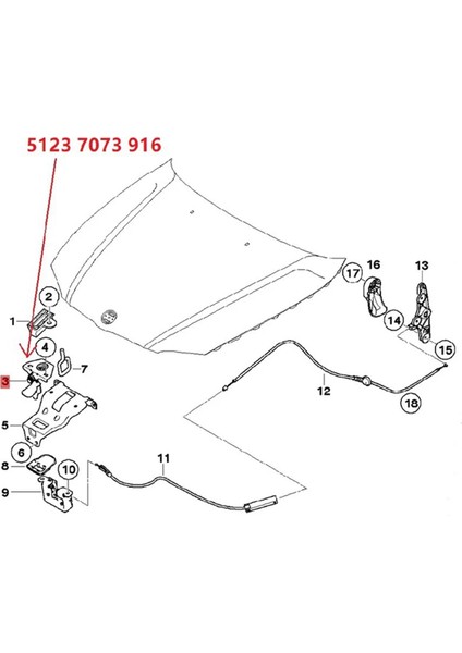 51237073916 Hood Güvenlik Yakalama Mandal Kilit Kancası Model Bmw E90 / E91 Kaput Kilidi (Yurt Dışından) fiyatları