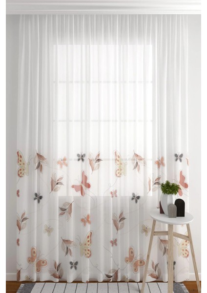 Tül Perde Seyrek Pile (1 x 2) Beyaz Zemin Kelebek Desenli Salon & Oturma Odası Tül Perde fiyatları