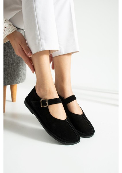 Cassiel Hakiki Deri Ayarlanabilir Toka Detaylı Kadın Lofer Siyah Deri
