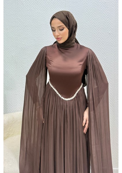 Nual Pelerinli Taş Işlemeli Tesettür Abiye- Acı Kahve fiyatları