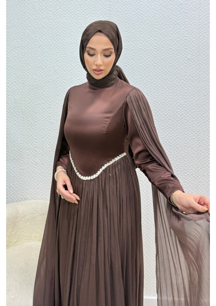 Nual Pelerinli Taş Işlemeli Tesettür Abiye- Acı Kahve fırsatları