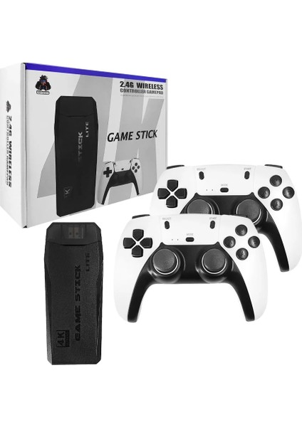 4K Game Tv Stick Android Tv Wifi Kablosuz Çift Kol Game Stick 64GB Hafıza Atari