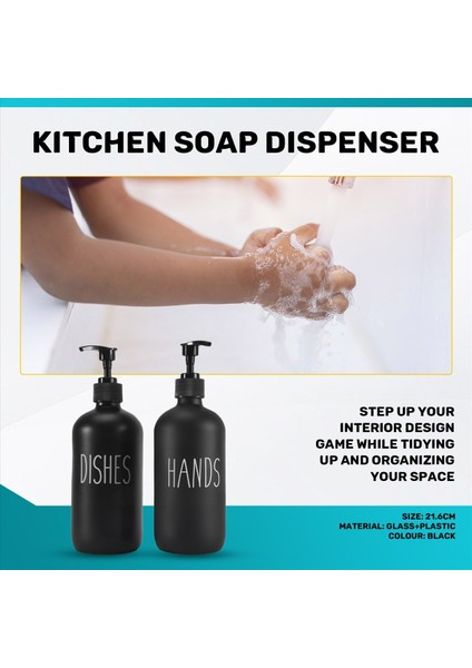Sabun Dispenser Seti 2 Paketi, Bulaşık Sabun Dağıtıcı ve Pompa (Siyah) ile 16 Oz Cam Sabun Dağıtıcı Içerir (Yurt Dışından)