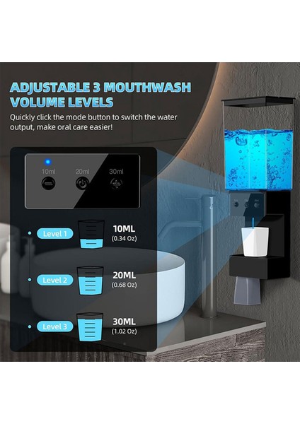 Banyo Dokunmasız 650ML, Duvara Monte Otomatik Gargara Dağıtıcı 2 Adet Manyetik Fincan (Yurt Dışından) modelleri