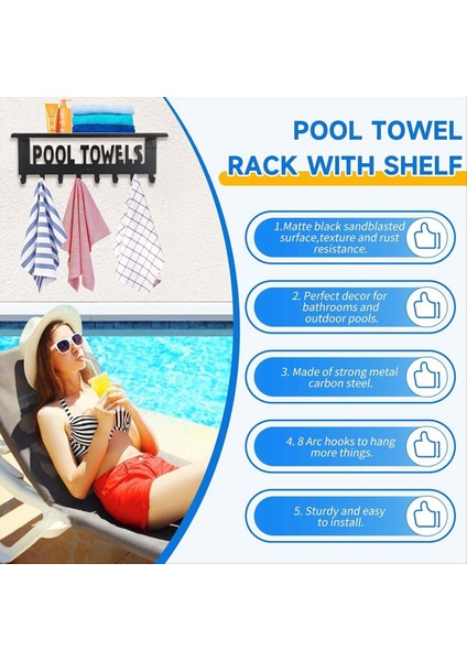 Raflı Havuz Havuz Rafları Açık Havuz Dekor Duvar Montaj Havlu Kanca Havlu Tutucu 8 Kanca Havlu Depolama Askısı (Yurt Dışından) modelleri