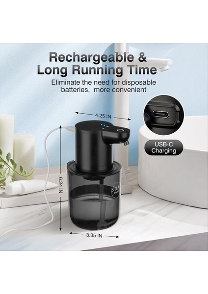 Otomatik Sabun Dağıtıcı Dokunmasız, 4 Seviyeli Ayarlanabilir Köpük El Sabunu Dağıtıcı, Otomatik Sabun Dağıtıcı Duvar Montajı, Siyah (Yurt Dışından) fırsatları