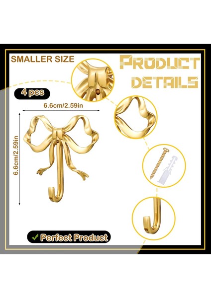 4 Paket Altın Yay Knot Kancaları Pirinç Yay Duvarı Hooks Kapı Askı Havuk Kancaları Ev Banyo Oturma Odası Mutfak Dekoru (Yurt Dışından) fiyatları
