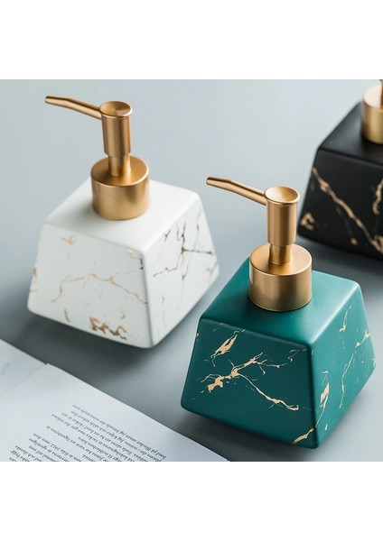 260ML Banyo Lüks Seramik Mermer Sabun Diski Duş Jel Şampuan Su Şişesi Kare Losyon Pres Şişe Black (Yurt Dışından) fırsatları